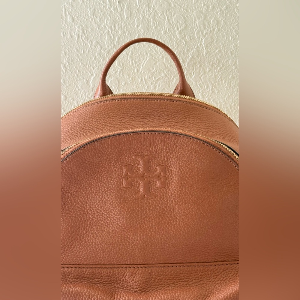 Tory Burch Large Thea Backpack Leather Brown with Gold zippers - Picture 2 of 15